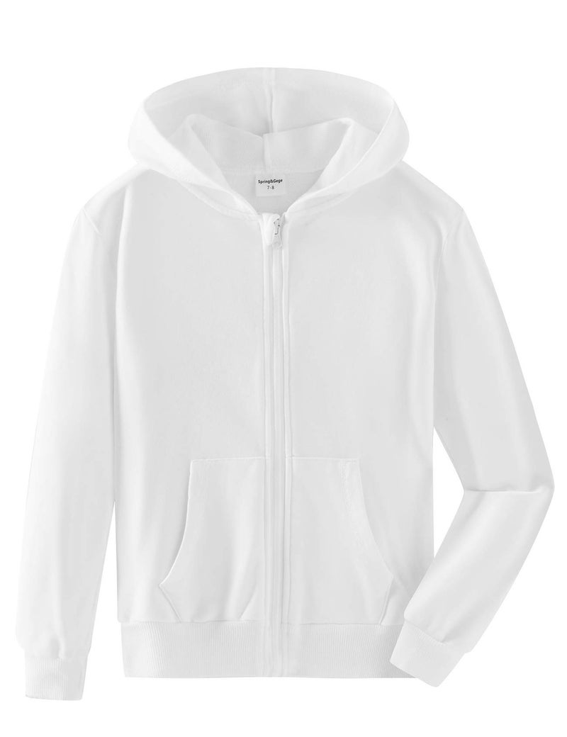 Spring&Gege Youth Solid Full Zipper Hoodies Soft Kids Hooded Sweatshirt for Boys and Girls Size 11-12 Years White - Image 1